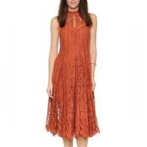 Gorgeous FREE PEOPLE Burnt Orange Halter Trapeze Lace Size S Midi Dress